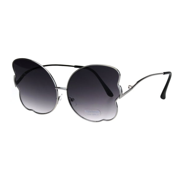 Womens Swan Wing Metal Rim Drop Temple Retro Fashion Sunglasses Silver Smoke