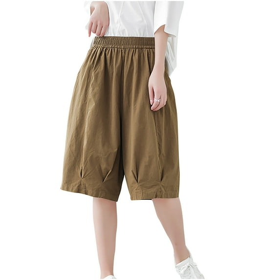 Womens Sweat Casual Summe Shorts Women's Solid Color Fashionable Comfortable and Leggings Lantern Capris,Khaki,L