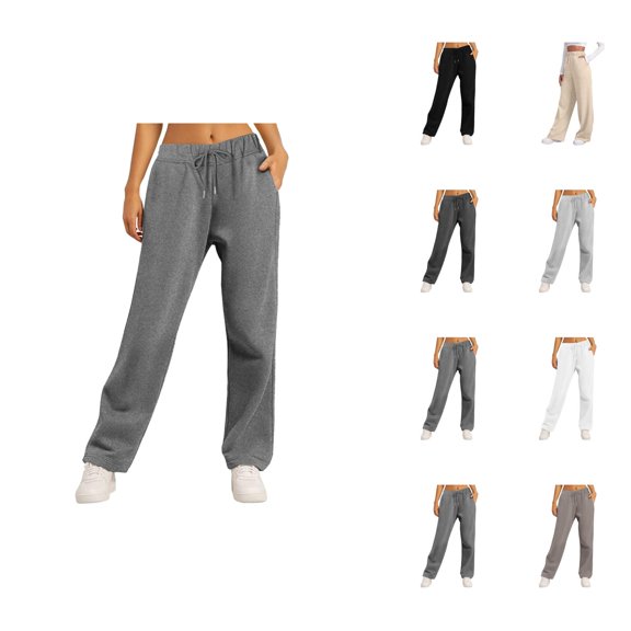 Womens Sweat Pants 2026 Fall Winter Trendy Elastic High Waist Drawstring Wide Leg Loose Casual Yoga Pants with Pockets