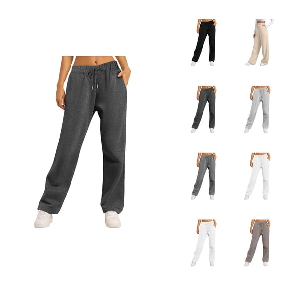 Womens Sweat Pants 2026 Fall Winter Trendy Elastic High Waist Drawstring Wide Leg Loose Casual Yoga Pants with Pockets