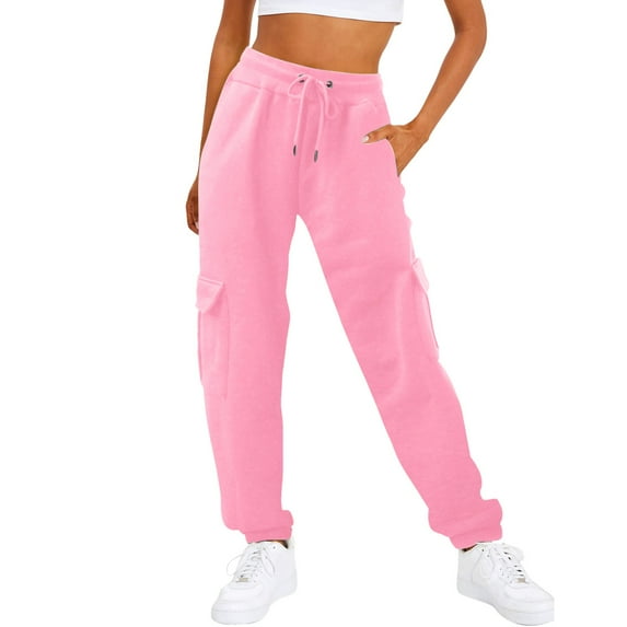 Womens Sweat Pants Clearance Cargo Teens Joggers Sweatpants Grey Active Drawstring Sweatpants Jogger Sweat Pants for Women Ladies Straight Leg Pink M