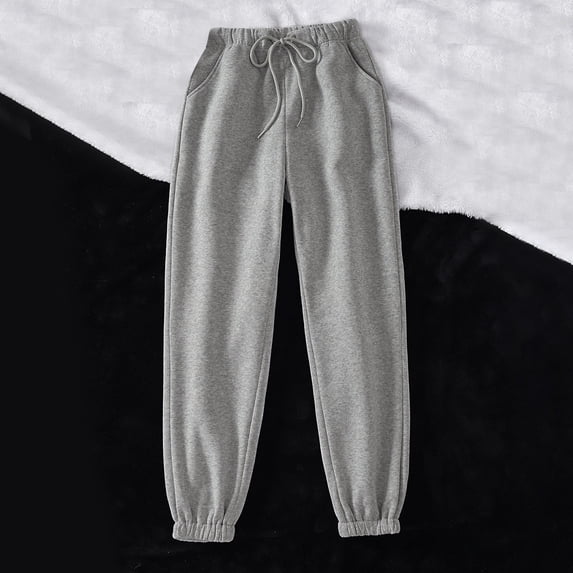 Womens Sweat Pants Elastic Waist Drawstring Summer Cotton Jogger Pants Linen Yoga Beach Trousers with Pockets Dark Gray XXL