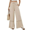 thumbnail image 1 of Womens Sweat Pants Women's Ruffle Flowy Pants Casual High Waisted Drawstrings Wide Leg Summer Pants Ladies Loose Beach Trousers with Pockets Beige M, 1 of 9