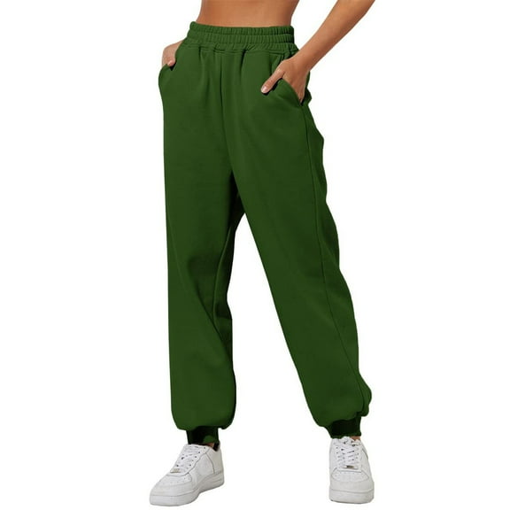 IYYVV Womens Sweat Pants with Pockets Elastic Waistband Petite Lounge Pants Baggy Sweatpants Solid Color Sweatpants Joggers Army Green L