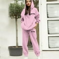 thumbnail image 1 of Womens Sweat Suit Two Piece Hoodie Sweatshirt Wide Leg Sweatpants Lounge Fall Essentials Women Clothes, 1 of 3