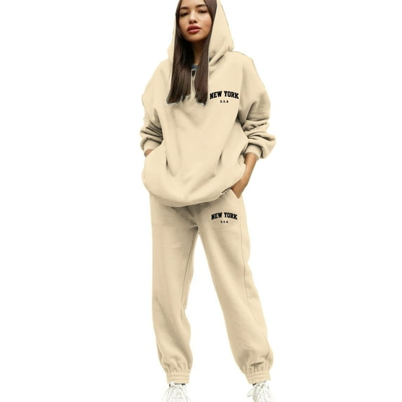 Womens Sweat Suit Two Piece Hoodie Sweatshirt Wide Leg Sweatpants Lounge Fall Sets Women'S Activewear