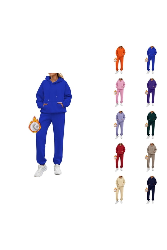 Womens Sweat Suits 2 Piece Set 2026 Winter Trendy Plain Lined Hoodie and Joggers Sweatpants Matching Set