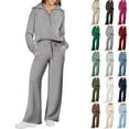 thumbnail image 1 of Womens Sweat Suits 2 Piece Set Casual Lapel Half Zip Sweatshirts and Wide Leg Pants Tracksuit Sets Fall Outfits Dark Gray L, 1 of 6