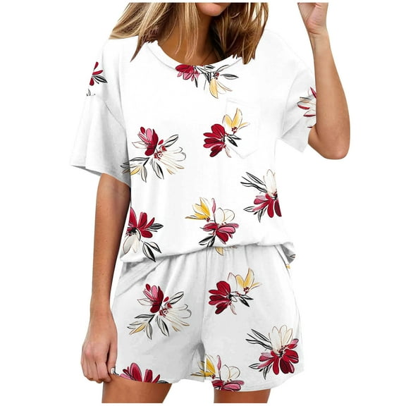 Womens Sweat Suits 2 Piece Set Plus Size 2 Piece Summer Sets Short Sleeve Lounge Set Dressy Casual Lounge Wear Pajamas for Women Set
