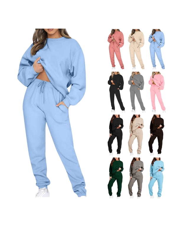 2 Piece Sweatsuit Sets for Women Joggers Sweatpants Pullover Sweatshirt Track Suits Solid Color Casual Loungewear with Pockets Beige S Sales Prime
