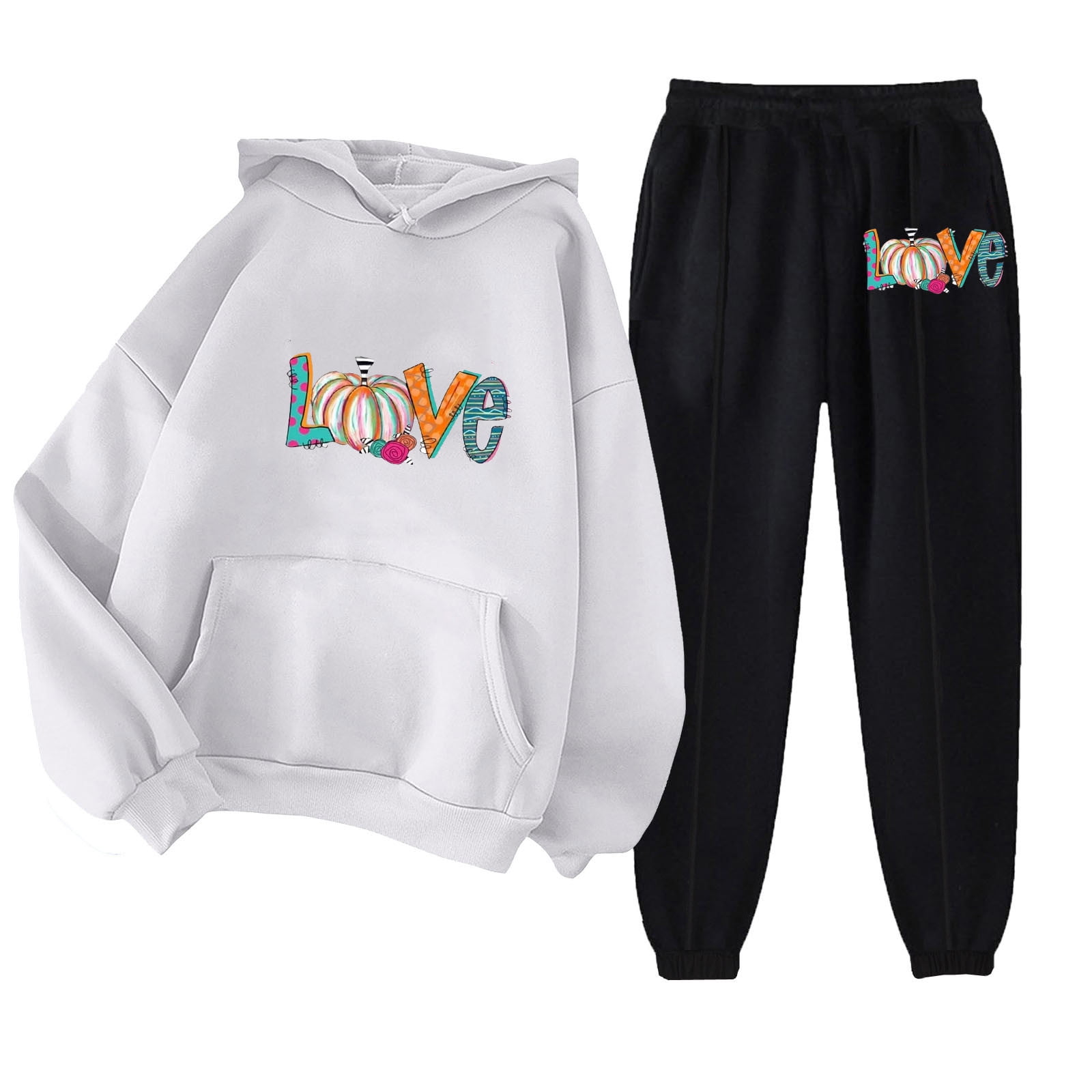 Letter Print Sweatsuits Two Piece Sets White Long Sleeve Tops Sweatshirts  Fall Y2K Clothes Sweat Pants Casual Outfit Streetwear