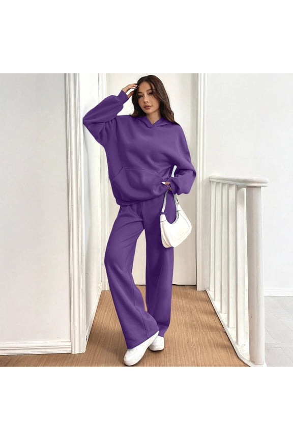 Womens Sweat Suits Fall Winter Hoodie and Wide Leg Sweatpants Casual Lounge Oversized 2 Piece Set Outfit, 2XL