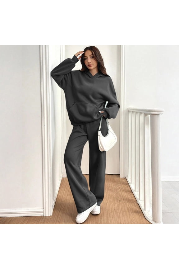 Womens Sweat Suits Fall Winter Hoodie and Wide Leg Sweatpants Casual Lounge Oversized 2 Piece Set Outfit, XL