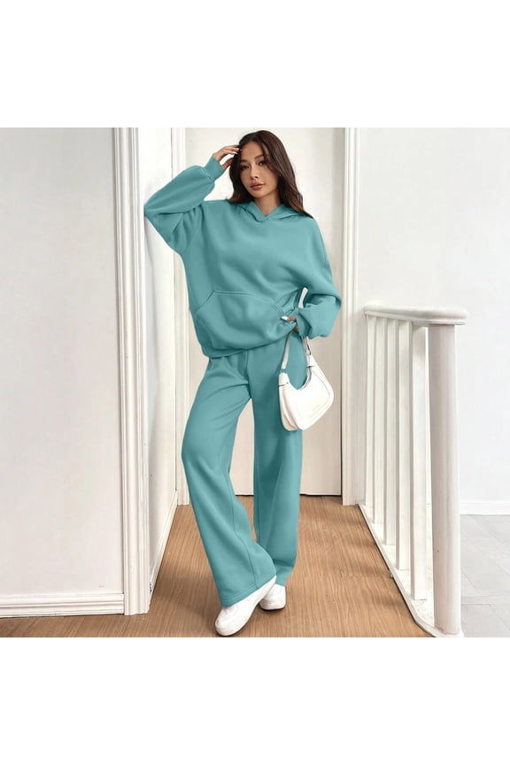 Womens Sweat Suits Fall Winter Hoodie and Wide Leg Sweatpants Casual Lounge Oversized 2 Piece Set Outfit, XL