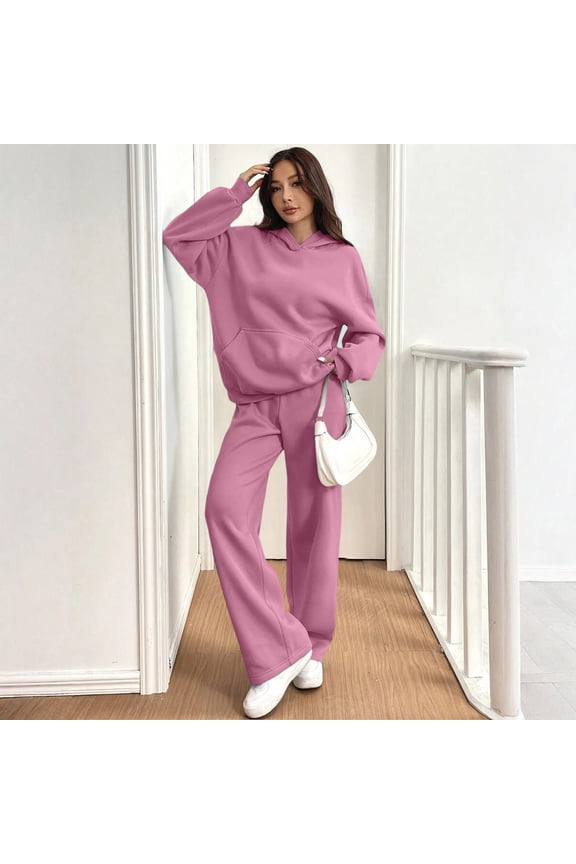 Womens Sweat Suits Fall Winter Hoodie and Wide Leg Sweatpants Casual Lounge Oversized 2 Piece Set Outfit, XL