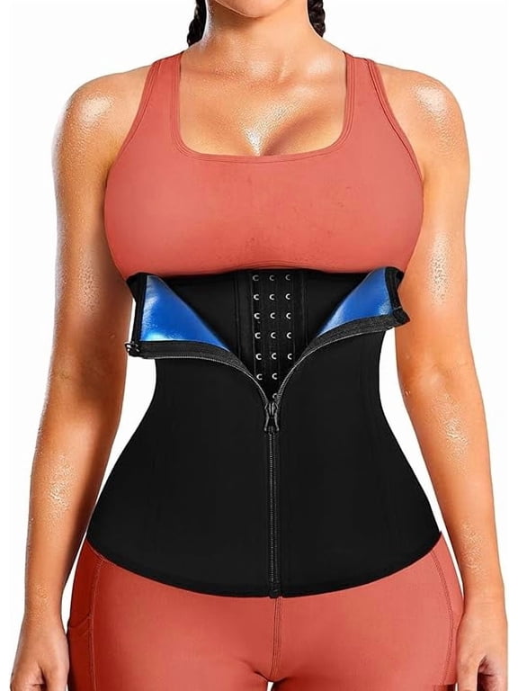 Womens Sweat Waist Trainer Belt with Zipper, Waist Cincher Trimmer Ab Belt Tummy Control Body Shaper Sauna Suit for Workout Corset Shapewear M
