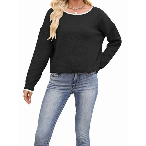 Womens Sweater 2025 Fall Winter Oversized Color Block Knitted Pullover Tops Y2k Fashion Clothes Trendy Outfits