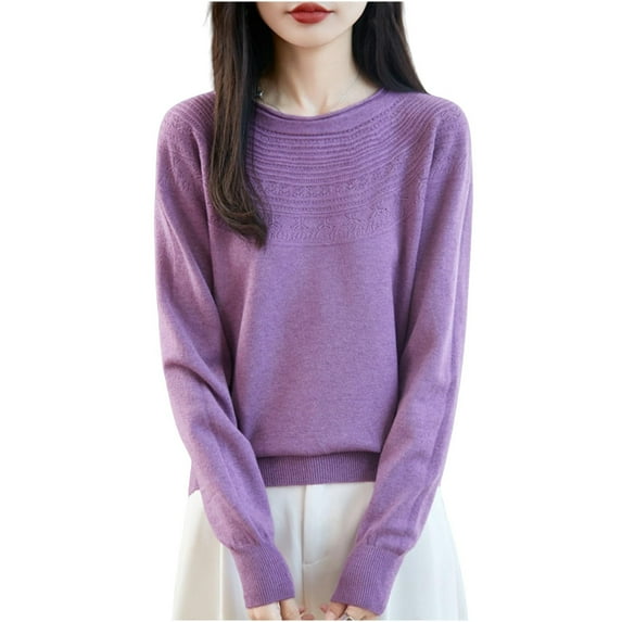 Womens Sweater Basic Tops, Long Sleeve Pullover for Women Spring Casual Knitted Solid Color Crewneck Sweaters Fall Clothes