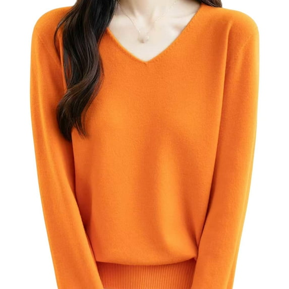 Womens Sweater Basic Tops, V Neck Sweaters for Women Spring Casual Knitted Solid Color Long Sleeve Pullover Fall Clothes