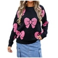 thumbnail image 1 of Womens Sweater Bow Print Long Sleeve Crew Neck Knit Loose Fit Casual Knitted Cozy Sweaters, 1 of 1