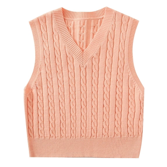 Womens Sweater Cable Knitted Sleeveless Solid Basic Casual V Neck Vest Plus Size Cozy Sweaters