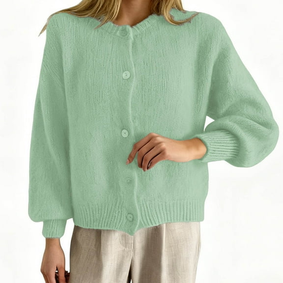 Womens Sweater Candy Color Long Sleeve Crewneck Cardigans Warm Open Front Knitted Winter Sweaters