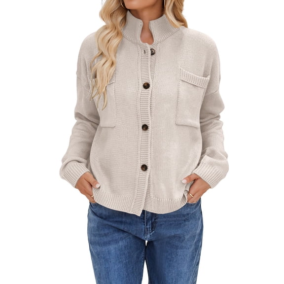 Womens Sweater Cardigan Long Sleeve Fall Button Down Knit Tops with Pockets Casual Loose Coats Jackets M