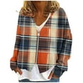 thumbnail image 1 of Womens Sweater Cardigans - Long Sleeve Striped Soft Knit Cardigan V Neck Button Up Jacket Fall Casual Outwear (XL, Orange|Plaid), 1 of 5