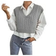 thumbnail image 1 of Womens Sweater Casual College Style Knitted Vest Sleeveless V-Neck Retro Fall Outfit,Grey,2XL, 1 of 4