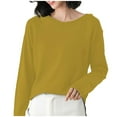 thumbnail image 1 of Womens Sweater Cozy Knit Sweaters Loose Fit Round Neck Pullover Versatile Solid Layering Shirt Sweater Yellow XL, 1 of 5