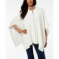 thumbnail image 1 of Womens Sweater Cream One Ponch Full-Zip Ribbed Knit One Size, 1 of 2