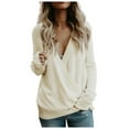 thumbnail image 1 of Womens Sweater Deep V Neck Wrap Sweaters Solid Long Sleeve Outwears Fall Sweaters, 1 of 1