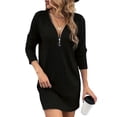 thumbnail image 1 of Womens Sweater Dress 1/4 Zip Ribbed Knit Texture Long Sleeve Casual Bodycon Fall Jumper Midi T-Shirt Dresses, 1 of 6