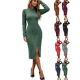 thumbnail image 1 of Womens Sweater Dress Cable Knit Long Sleeve Dresses Bodycon Crew Neck Basic Elegant Winter Outfits, 1 of 9