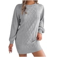 thumbnail image 1 of Womens Sweater Dress Cable Knit Loose Fit Solid Crewneck Pullover Dress 2025 Fall Outfits Vacation Winter Clothes, 1 of 8