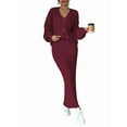 thumbnail image 1 of Womens Sweater Dress Knit Two Piece Maxi Skirt Sets Wine Red S, 1 of 8