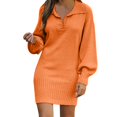 thumbnail image 1 of Womens Sweater Dress Women's Long Sleeve Fashion Solid Medium Length Wool Knitted Sweater Dress Long Sweaters for Women Orange M, 1 of 4
