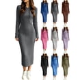 thumbnail image 1 of Womens Sweater Dresses Long Sleeve Casual Knit Dress with Drawstring Hood Fall/Winter Fashion Clothes, 1 of 8