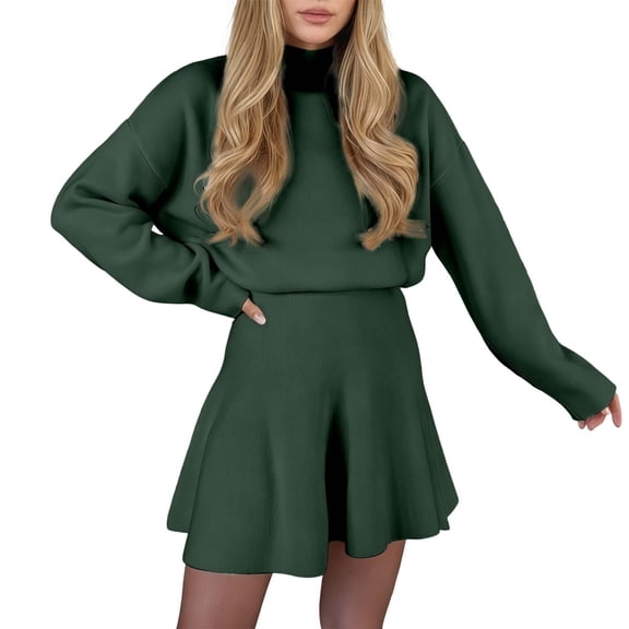 Womens Sweater Dresses for Winter Loose Fit Long Sleeve Turtle Neck Cute Casual Trendy Knit High Waisted Short Dress Green S