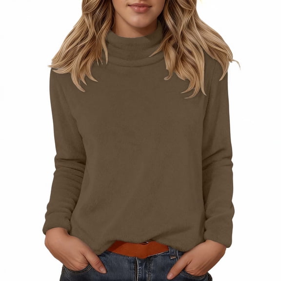 Womens Sweater Elegant Solid Turtleneck Knitted Long Sleeve Basic Casual Trendy Outfits Khaki