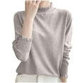 thumbnail image 1 of Womens Sweater Fall Long Sleeve Half-turtleneck Knitted Pullover Tops Wood Ear Edge Solid Color Loose Soft Basic Blouse Outfits, 1 of 5