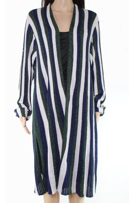 Womens Sweater Green Plus Cardigan Striped Shimmer 1X