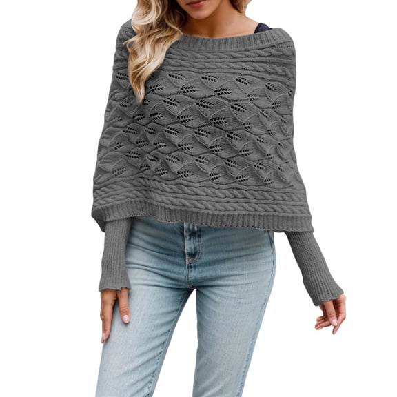 Womens Sweater Knitted Cable Wrap Shawl with Sleeves Solid Elegant Multifunctional Knitted Scarf Winter Sweaters