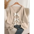 thumbnail image 1 of Womens Sweater Long Puff Sleeve V Neck Cardigan Lightweight Fashion Knit Tops Brown S, 1 of 5