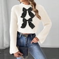 thumbnail image 1 of Womens Sweater Long Sleeved Bow Stand-Up Collar Blouses Casual Sweater White S Sweater for Women, 1 of 6