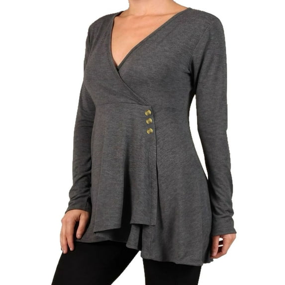 Womens Sweater Long Sleeved V-Neck Casual Solid Color Sweater Gray L Sweater for Women