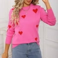 thumbnail image 1 of Womens Sweater Love Printing Long Sleeved Blouses Round Neck Pullover Knitted Sweater Hot Pink S Sweater for Women, 1 of 6