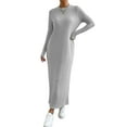thumbnail image 1 of Womens Sweater Maxi Dress Long Sleeve Knit Ribbed Crew Neck Slim Fit Casaul Fall Long Dresses Grey L, 1 of 9