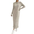 thumbnail image 1 of Womens Sweater Maxi Dress Long Sleeve Knit Ribbed Crew Neck Slim Fit Casaul Fall Long Dresses Khaki S, 1 of 9