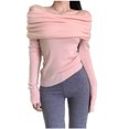 thumbnail image 1 of Womens Sweater Off Shoulder Long Sleeve Ribbed Knit Cute Y2K Going Out Fall Winter Clothes, 1 of 1